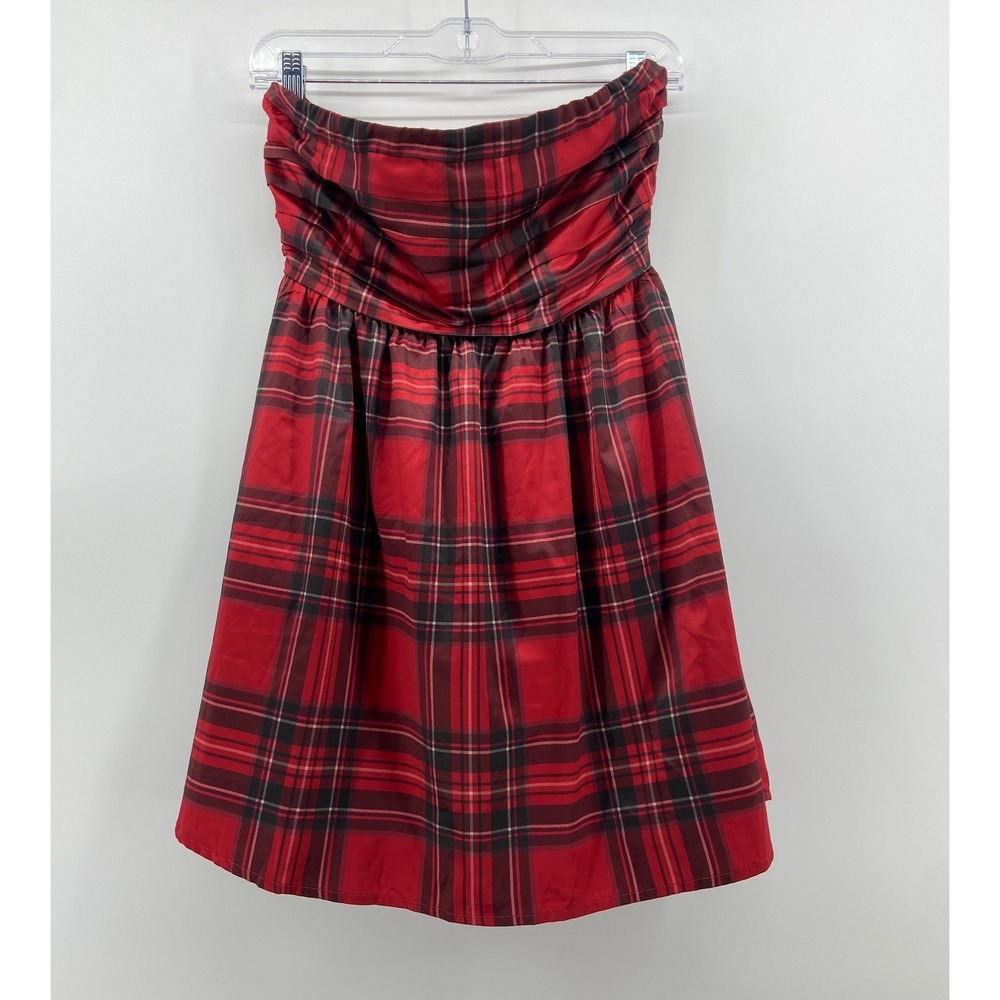 Altar'd State Red Plaid Strapless Mini Dress Holiday Bow ASWD-244-407 Womens S